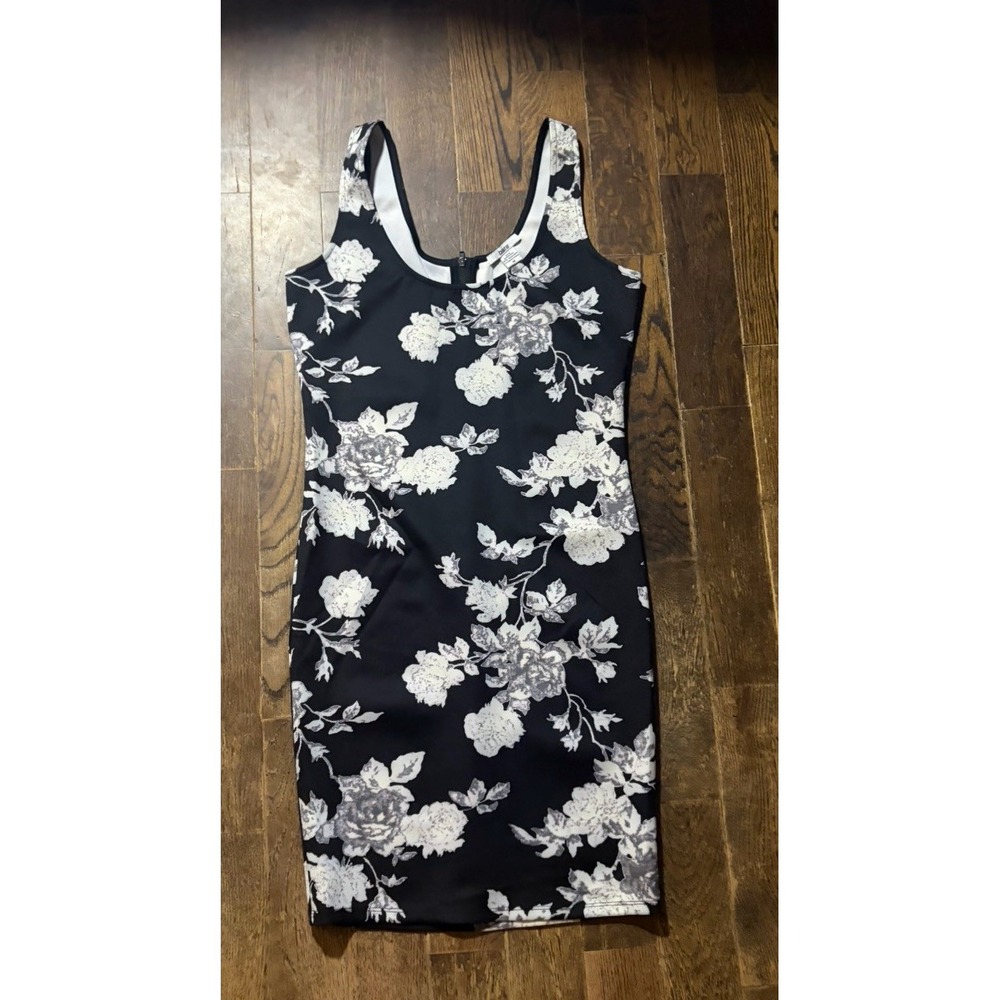 Bar III  Casual Floral Sleeveless Sheath Dress Polyester Black Mini Sz Med NWT